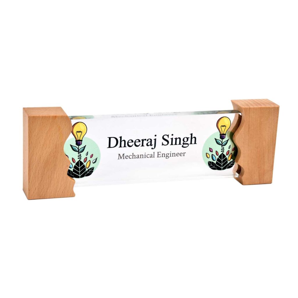 greenlight desk name plate with wooden stand housenama 1 - Custom Desk Name Plates Shop