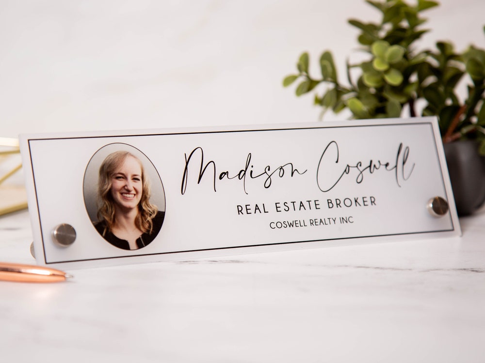 Standing Ice Acrylic Name Plate with Photo Executive Desk CEO Sign ...