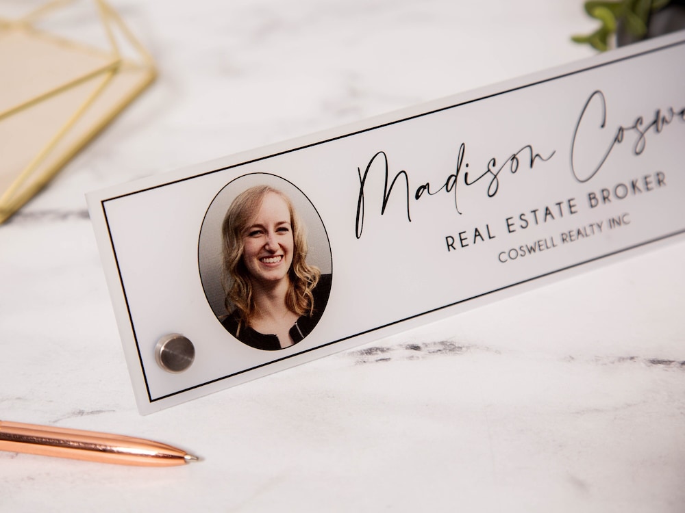 Standing Ice Acrylic Name Plate with Photo Executive Desk CEO Sign ...