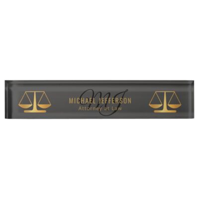 monogram attorney at law black and gold desk name plate rcf8b51348b4248b09c03b8f6a8a79d5c incka 8byvr 1000 - Custom Desk Name Plates Shop