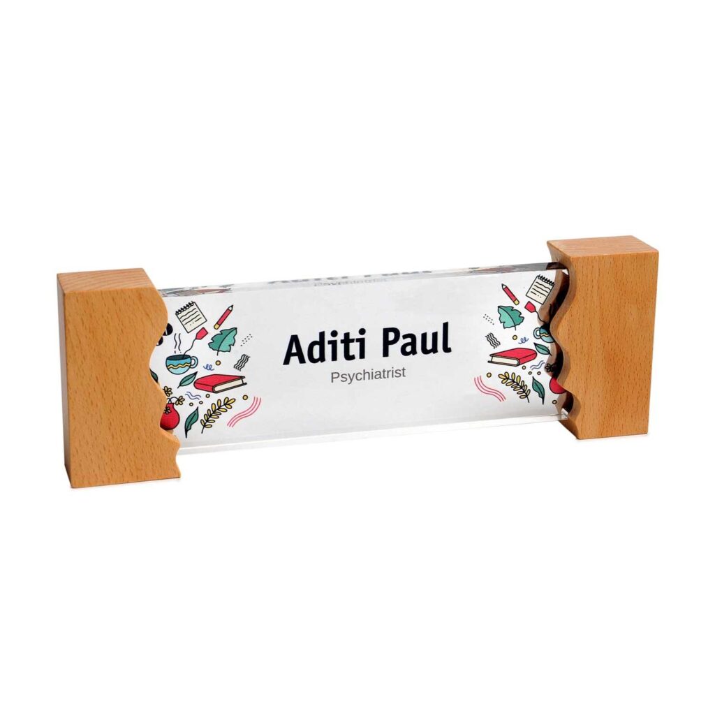 stationery state desk name plate with wooden stand housenama 1 - Custom Desk Name Plates Shop