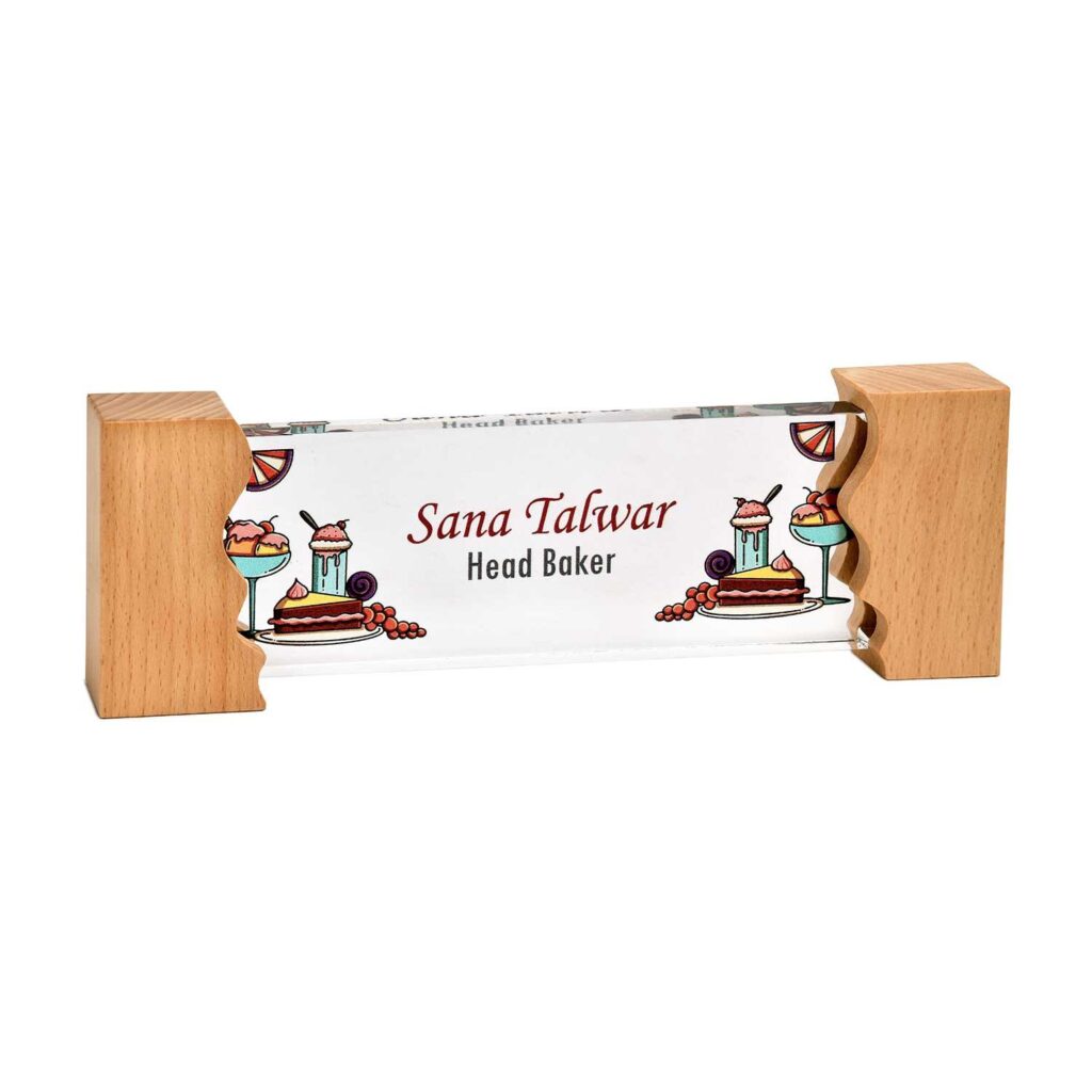 sweet tooth desk name plate with wooden stand housenama 1 - Custom Desk Name Plates Shop